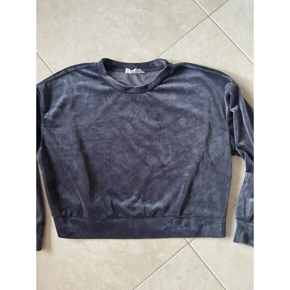 Hippie Rose Long Sleeve Crop Velour Women’s Sz XL Pullover Sweater Dark Silver - Picture 2 of 14